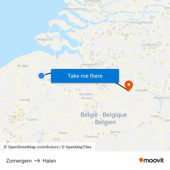 Zomergem to Halen map