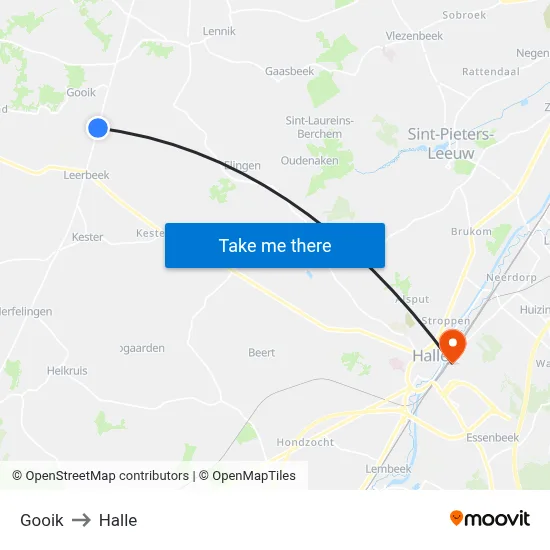 Gooik to Halle map