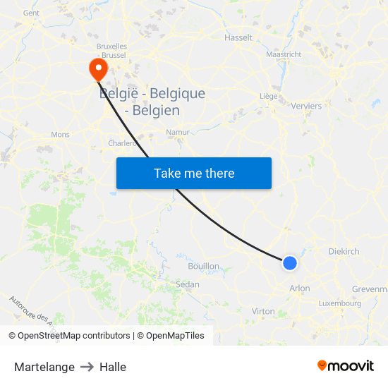 Martelange to Halle map