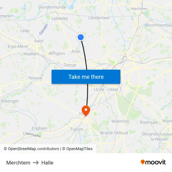 Merchtem to Halle map