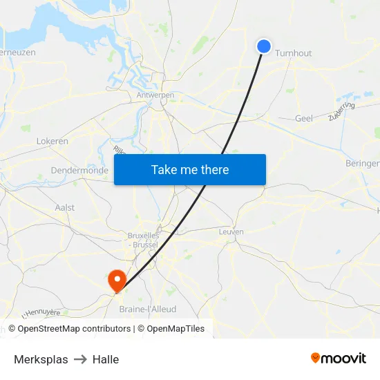 Merksplas to Halle map