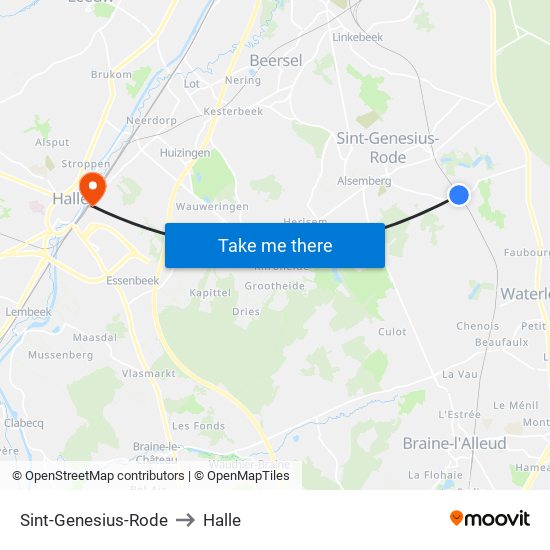 Sint-Genesius-Rode to Halle map