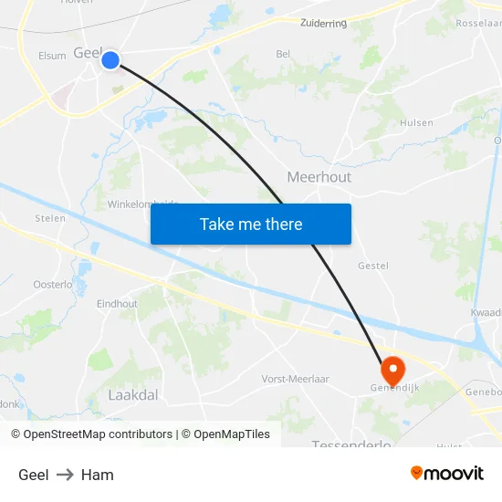 Geel to Ham map