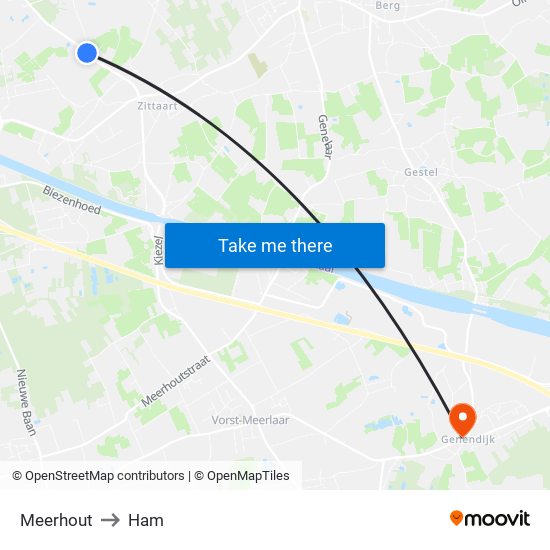 Meerhout to Ham map