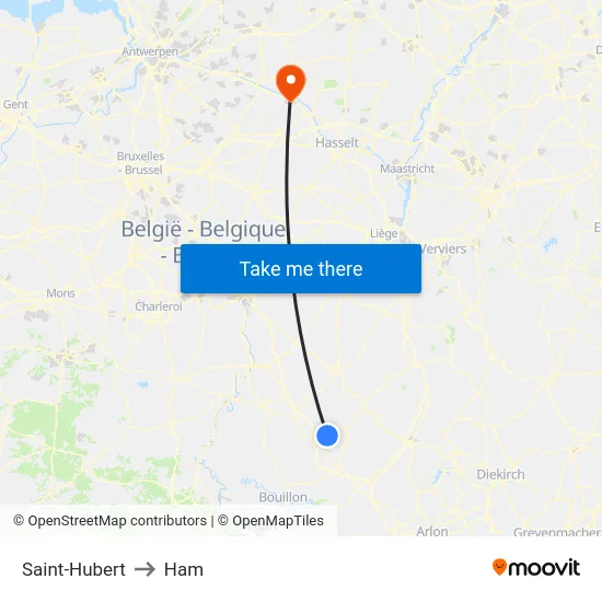 Saint-Hubert to Ham map