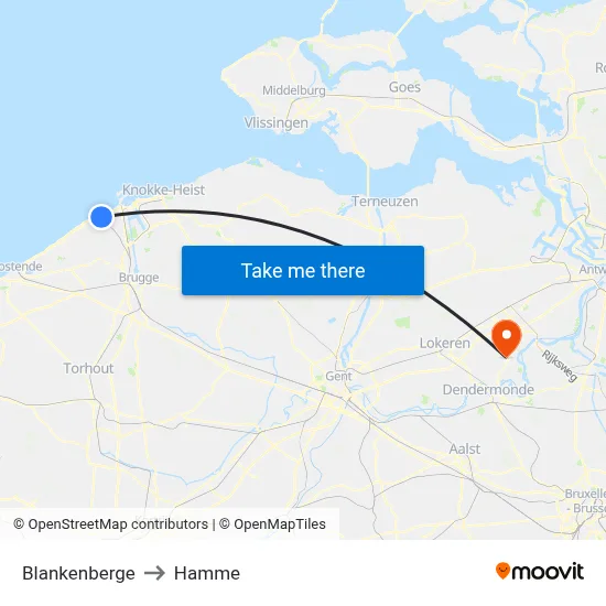 Blankenberge to Hamme map