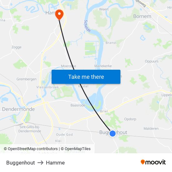 Buggenhout to Hamme map