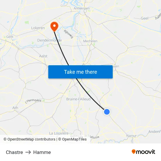 Chastre to Hamme map