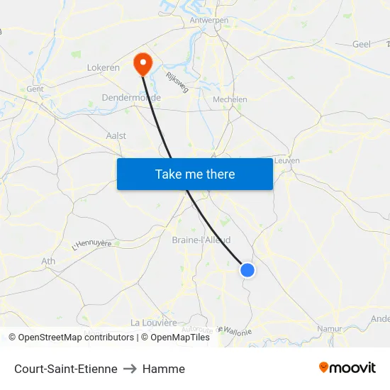 Court-Saint-Etienne to Hamme map