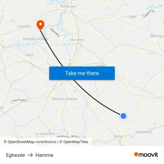 Eghezée to Hamme map