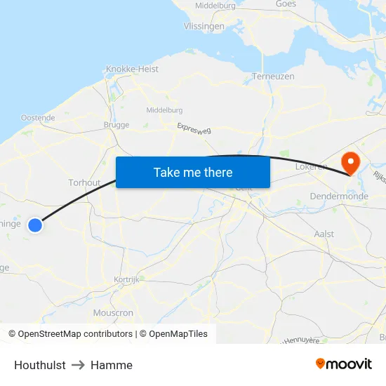 Houthulst to Hamme map