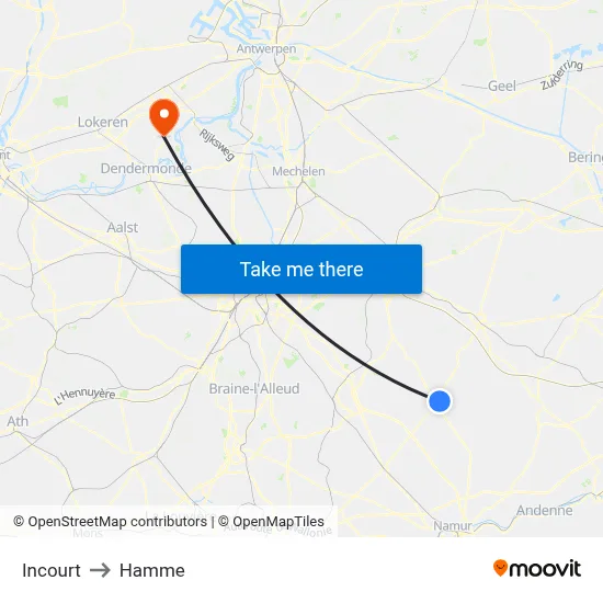 Incourt to Hamme map