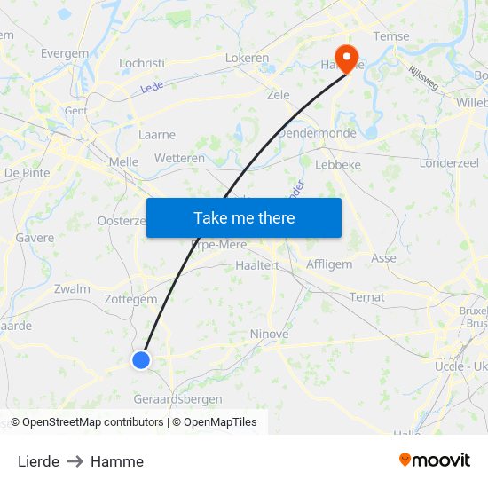 Lierde to Hamme map