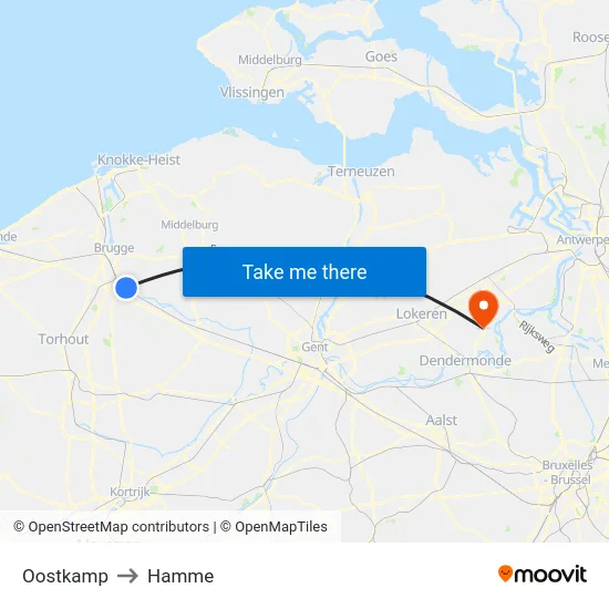 Oostkamp to Hamme map