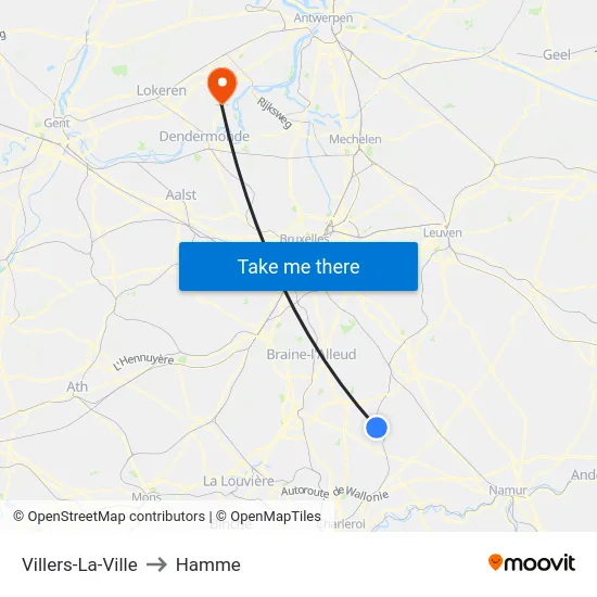 Villers-La-Ville to Hamme map