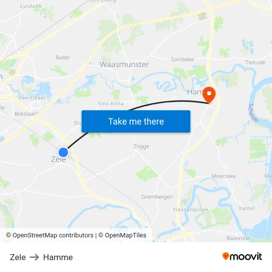 Zele to Hamme map