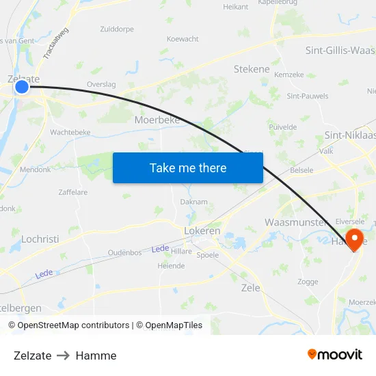 Zelzate to Hamme map