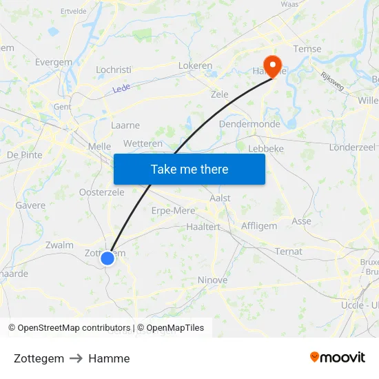 Zottegem to Hamme map