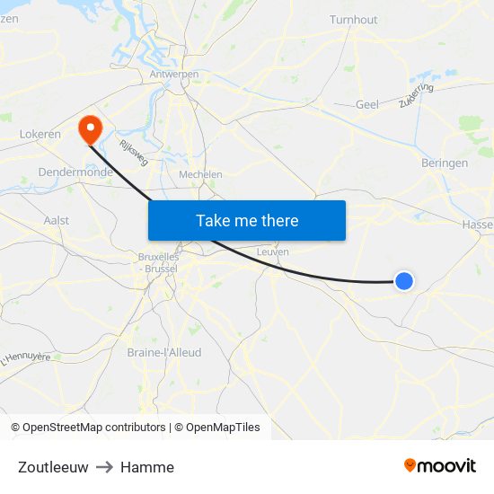 Zoutleeuw to Hamme map