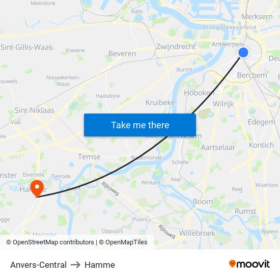 Anvers-Central to Hamme map