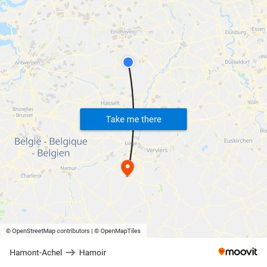 Hamont-Achel to Hamoir map