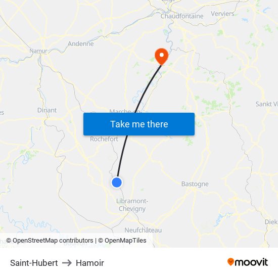 Saint-Hubert to Hamoir map