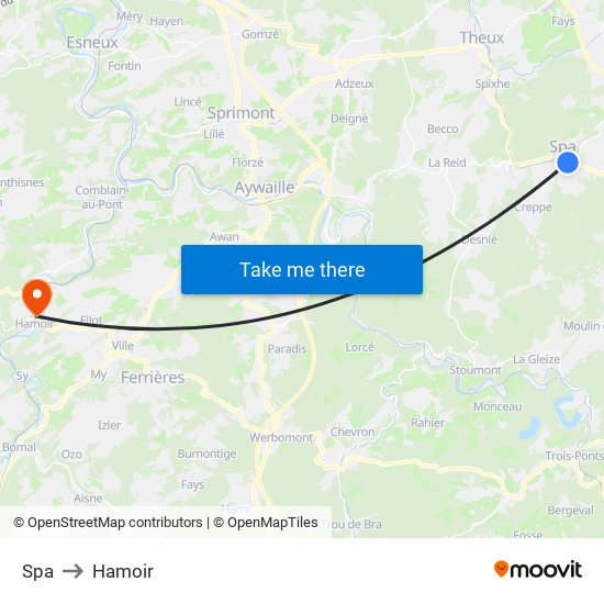 Spa to Hamoir map