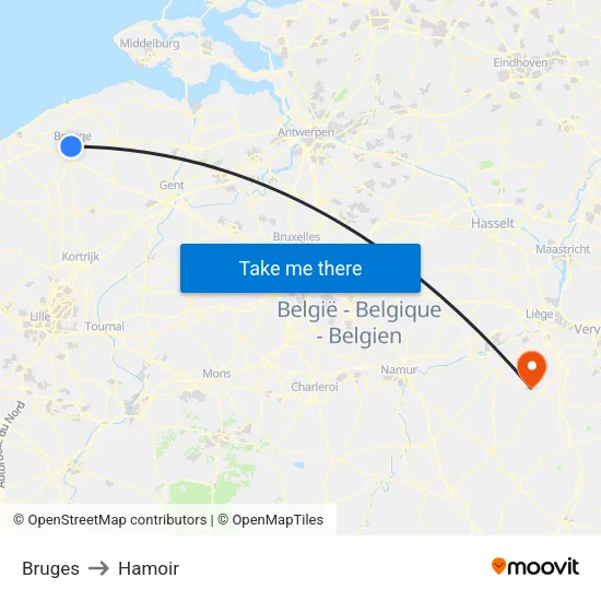 Bruges to Hamoir map