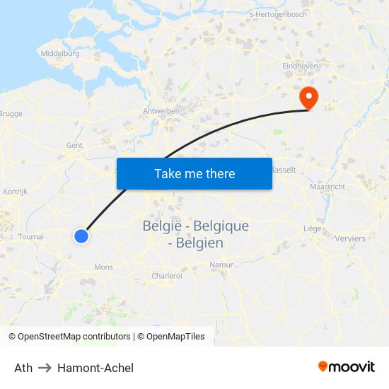 Ath to Hamont-Achel map