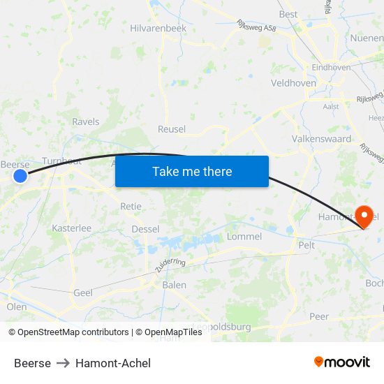 Beerse to Hamont-Achel map