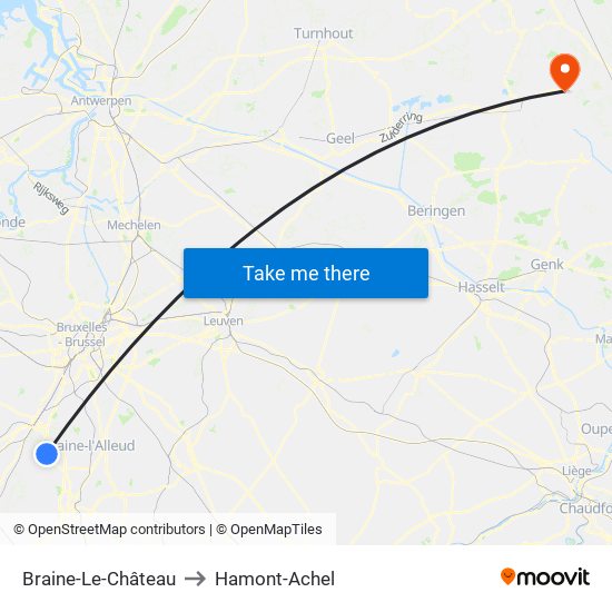 Braine-Le-Château to Hamont-Achel map