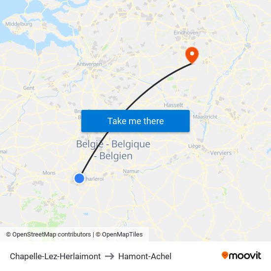 Chapelle-Lez-Herlaimont to Hamont-Achel map