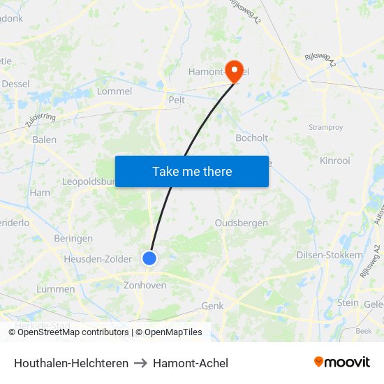 Houthalen-Helchteren to Hamont-Achel map