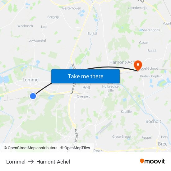 Lommel to Hamont-Achel map