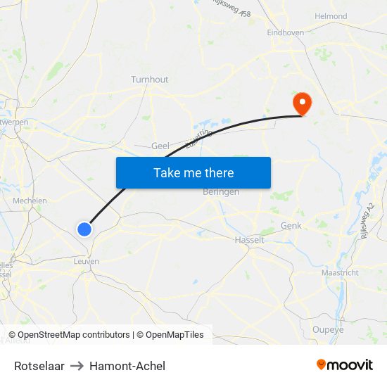 Rotselaar to Hamont-Achel map