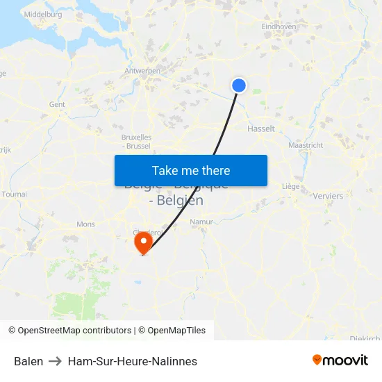 Balen to Ham-Sur-Heure-Nalinnes map