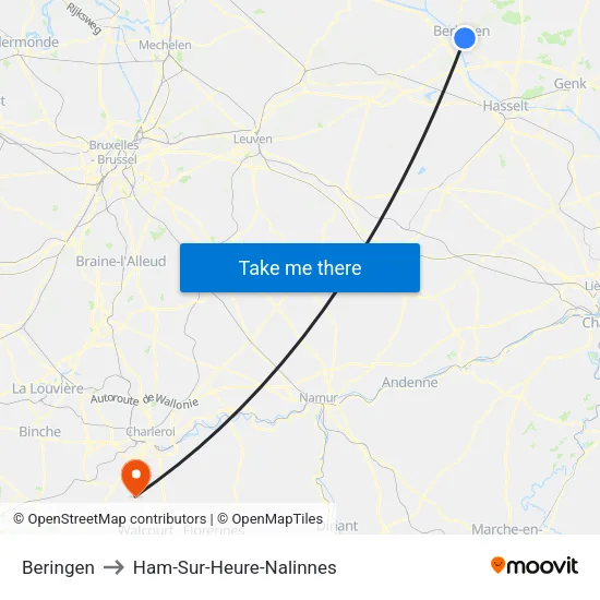 Beringen to Ham-Sur-Heure-Nalinnes map