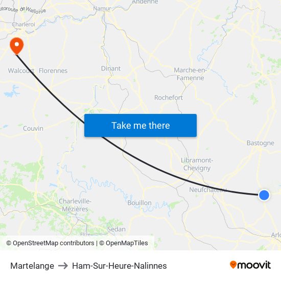 Martelange to Ham-Sur-Heure-Nalinnes map