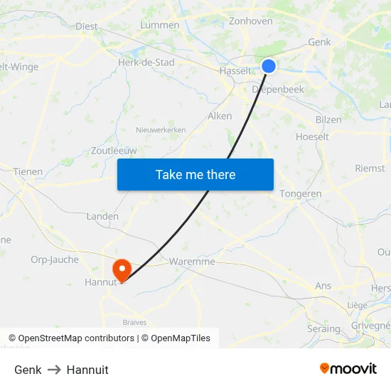 Genk to Hannuit map