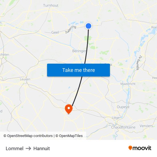 Lommel to Hannuit map