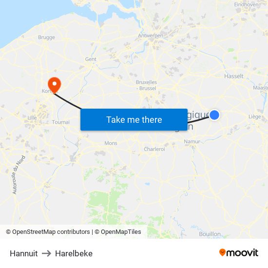 Hannuit to Harelbeke map