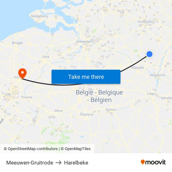 Meeuwen-Gruitrode to Harelbeke map