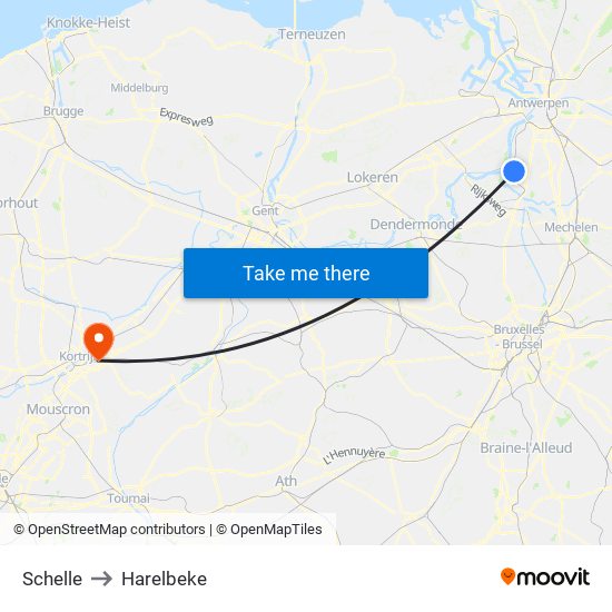 Schelle to Harelbeke map