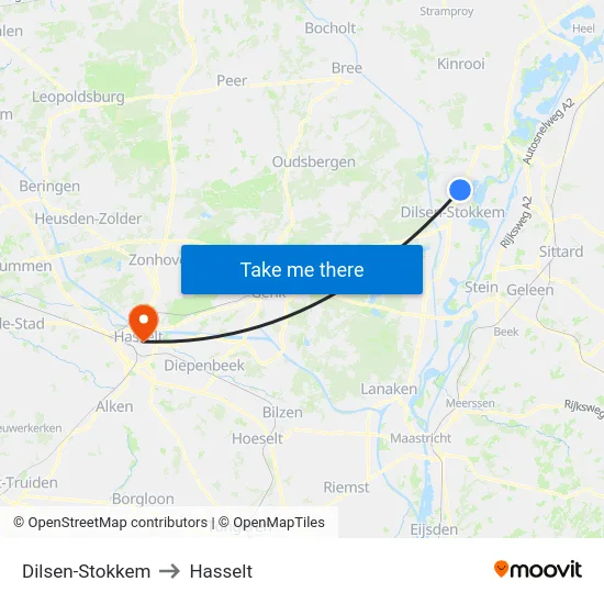 Dilsen-Stokkem to Hasselt map
