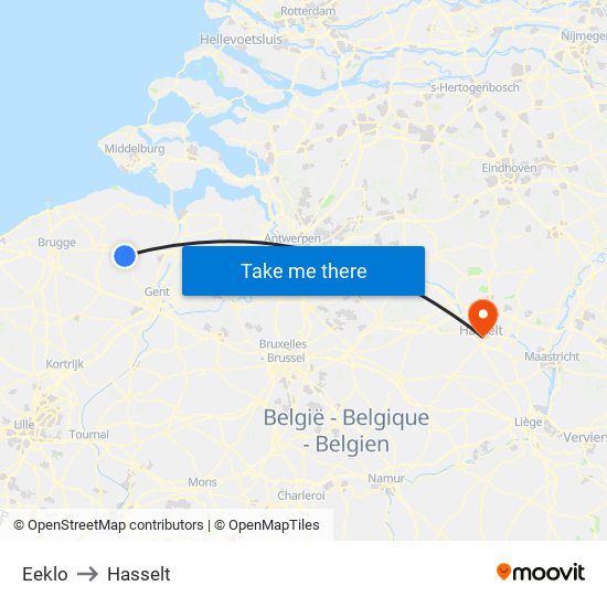 Eeklo to Hasselt map