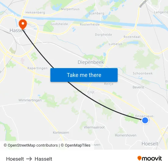 Hoeselt to Hasselt map