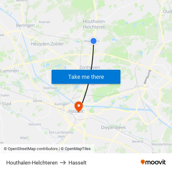 Houthalen-Helchteren to Hasselt map