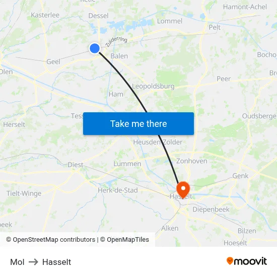 Mol to Hasselt map