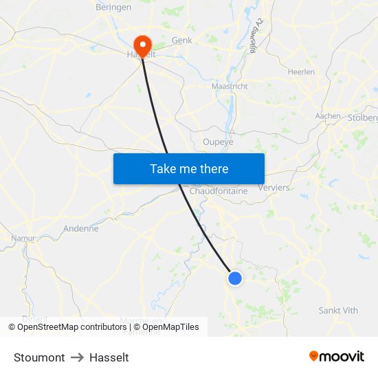 Stoumont to Hasselt map