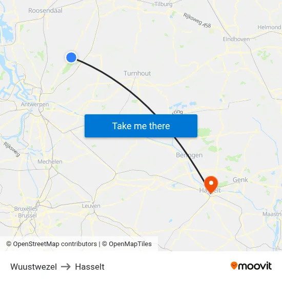 Wuustwezel to Hasselt map
